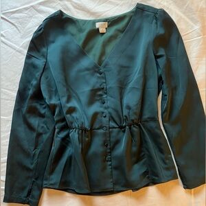 J. Crew Hunter Green Satin Blouse